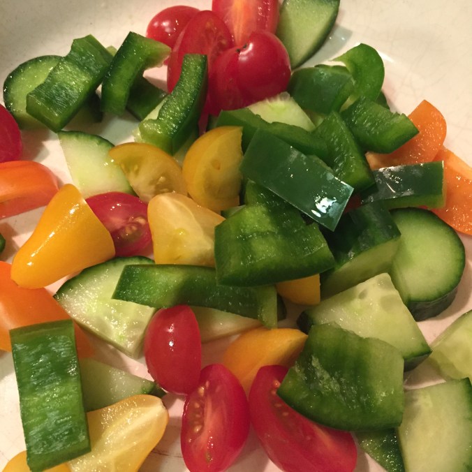 Beginnings of a Greek salad